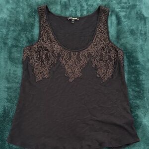 Express Navy Tank Top with Copper Sparkle Lace Detail
